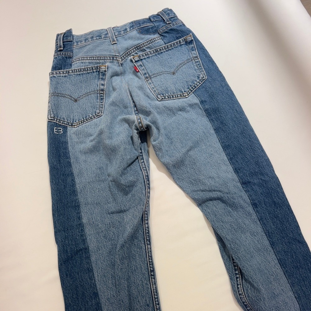 EB Denim Reconstructed Two Tone Levi's High Waisted Straight Leg Jeans 27 - Picture 9 of 15